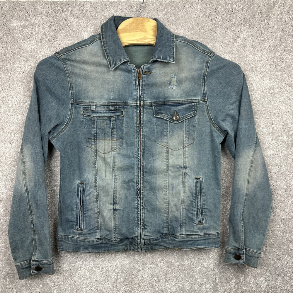 Richie Le Collection Trucker Jacket Mens Medium Blue Denim Light Wash‎ Coat